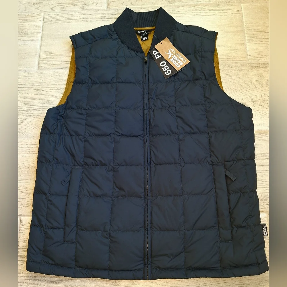 Eddie Bauer Men's Blue Shaw 650 Fill Quilted Down Vest - Size Medium Cozy Puffer